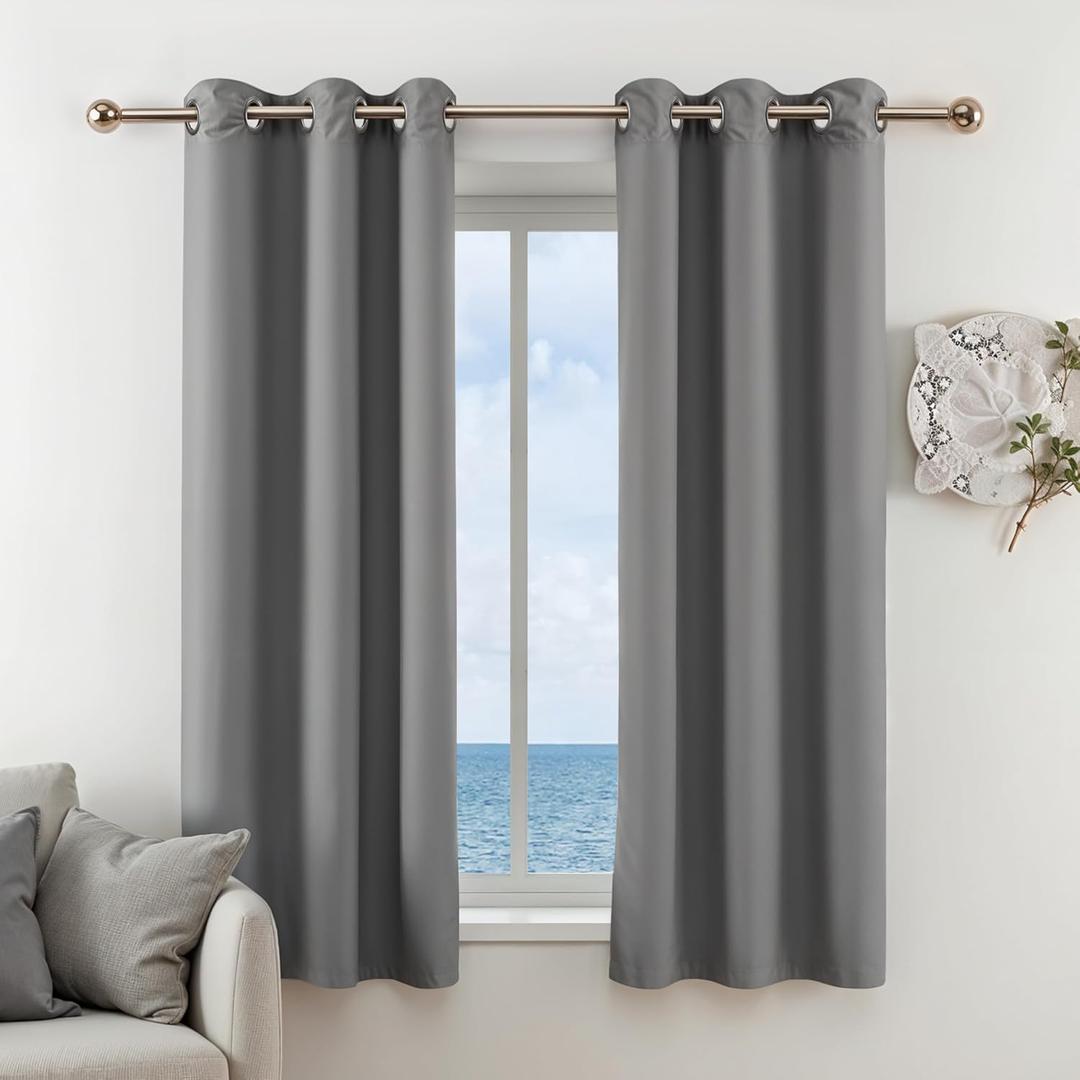 Simple Deluxe Buffalo Plaid Blackout Curtains Panels for Living Room, Bedroom Farmhouse Courtyard Style Room Darkening Thermal Insulated, 42" W x 63" L, Gray (Grey)