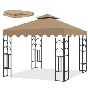 10x10 Canopy Gazebo Replacement Top, 10x10 FT Gazebo Cover Replacement Double Tiered with Air Vent Roof for Yard Patio Garden
