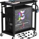 Snughome Oversized Computer Tower Stand with Extended Top & Charging Station, 25.2''-36.2'' Height-Adjustable PC Tower Stand, Rolling CPU Cart with Lockable Wheels for Office Home Gaming, 27.56" L x 15.75" W x 36.22"