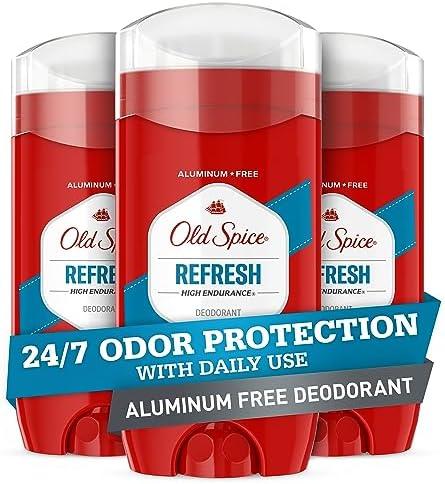 Old Spice Aluminum Free Deodorant For Men, High Endurance, 24/7 Sweat Defense & Odor Protection, 24/7 Freshness & Lasting Scent, Refresh Scent, 3.0 oz (Pack of 2)