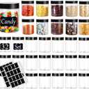 Plastic Jars with Lids Empty Slime Cosmetics Containers Clear Gift Food Jars Round PET Cream Jar with Black Lids Pen Labels for Kitchen Storage Spices Dry Food Body Butter Making(8OZ 32PCS)