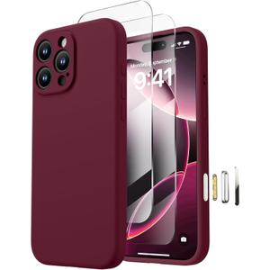 Magnetic for iPhone 16 Pro Case, Compatible with MagSafe, with 9H Nano Screen Protectors, Full Camera Protection, Silicone Shockproof Microfiber Lining Phone Case 6.3", Plum