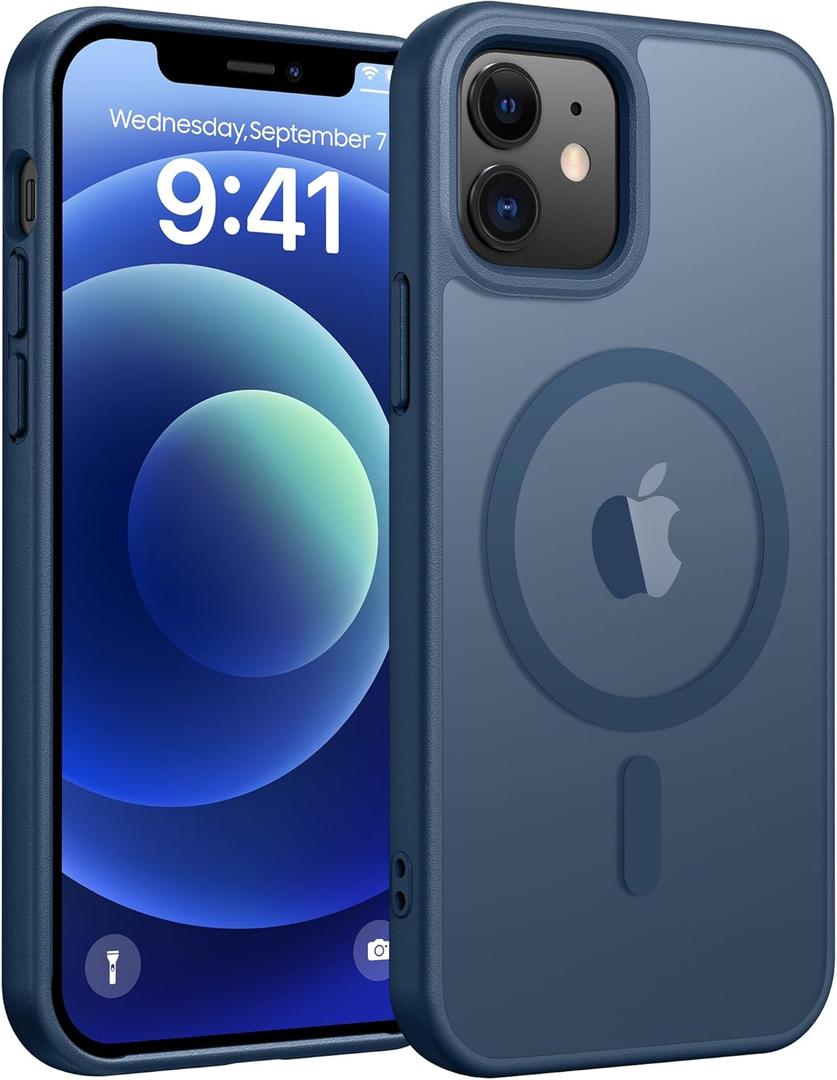 FNTCASE for iPhone 13 Mini Case: for iPhone 12 Mini Case [Compatible with Magsafe] Translucent Matte Magnetic Phone Cover - Military Grade Drop Protection Shockproof Protective Cases - Blue