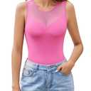 Bodyvidlove Women's Sexy Bodysuit Crew Neck Sleeveless Bodysuit-shirts Sheer Mesh Trendy Going Out Bodysuits Tops Rose Pink S