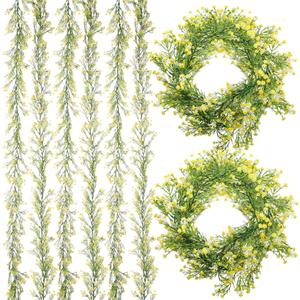 Lyrow 6 Pcs Artificial Baby Breath Flower Vines 5.9ft Faux Hanging Gypsophila Greenery Garland Vines Fake Bulk Baby Breath Garland for Wedding Party Table Home Backdrop Wall Decor (Yellow)