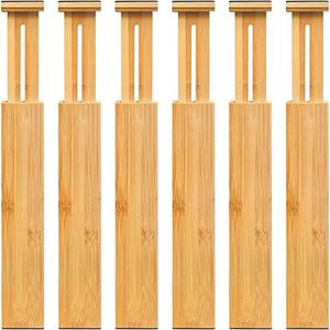 VaeFae 6-Pack Bamboo Drawer Dividers – Adjustable 14"-19.1" (Fits 15"-18" Drawers ONLY), Spring-Loaded Expandable Organizer for Kitchen, Bedroom, Office & Bathroom, MUST MEASURE Before Purchase