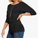 Made By Johnny Women's Casual Boat Neck and V-Neck 3/4 Sleeve Draped Dolman Top with Side Shirring Premium Shirt, XL