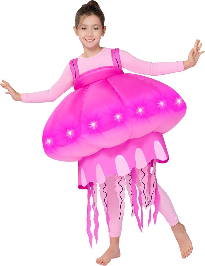 Spooktacular Creations Kids Halloween Inflatable Costume, Light-Up Jellyfish Blow-up Costume Girls, Sea Animal Inflatable Suit for Halloween Themed Parties