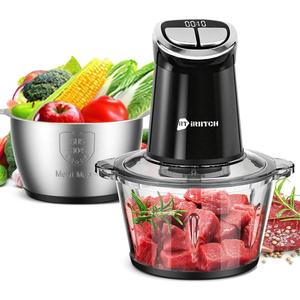 IRIITCH Food Processor with LED Timer, 800W Electric Chopper with 2 Bowls (12-cups Glass Bowl+12 cups Stainless Steel Bowl), 2 Set 6 Bi-Level S-Blades, Meat Grinder for Nuts, Onion, Garlic, Baby Food