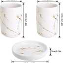 White Marble Ceramic Bathroom Set (4-Piece) - Elegant Soap Dish, Gold Pump Dispenser & Tumblers for Vanity, Sink & Bathroom Decor