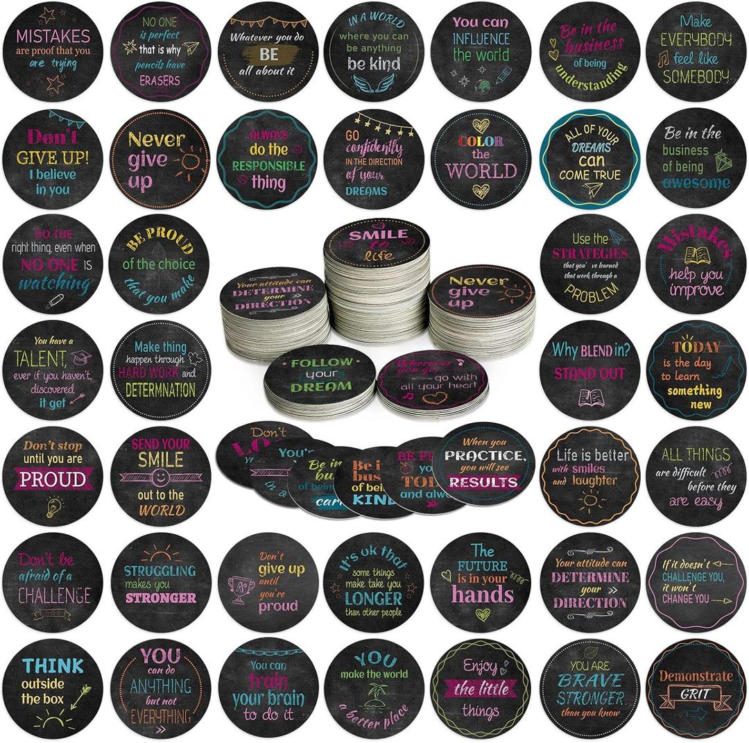 200 Pcs Positive Affirmation Chips, 50 Motivational Cards Sayings Kindness Inspirational Affirmation Coins Double Sides Printed Encouragement Tokens for Classroom, Office Gifts Supplies(Vivid Style)