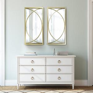 Gold Rectangle Wall Mirror with Metal Frame, Decorative Wall Mirror Set, Hanging Mirrors for Living Room Bedroom Bathroom Entryway, Pack of 2 16"X32"