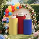 Cylinder Covers Set of 3, Cylinder Stand Covers for Parties,Round Pedestal Stand Covers for Cylinder Stands for Wedding Party Birthday Display(Cylinder Stands Not Included) (Blue Yellow Red, L+XL+XXL)