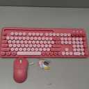 Wireless Keyboard and Mouse Combo, Cute Full-Size Typewriter-Style Keyboard, Retro Round Keycaps, Phone/Tablet Holder, 3-Level DPI Mouse, 2.4GHz Cordless for Mac Windows PC Laptop, Trueque CK13, Rose