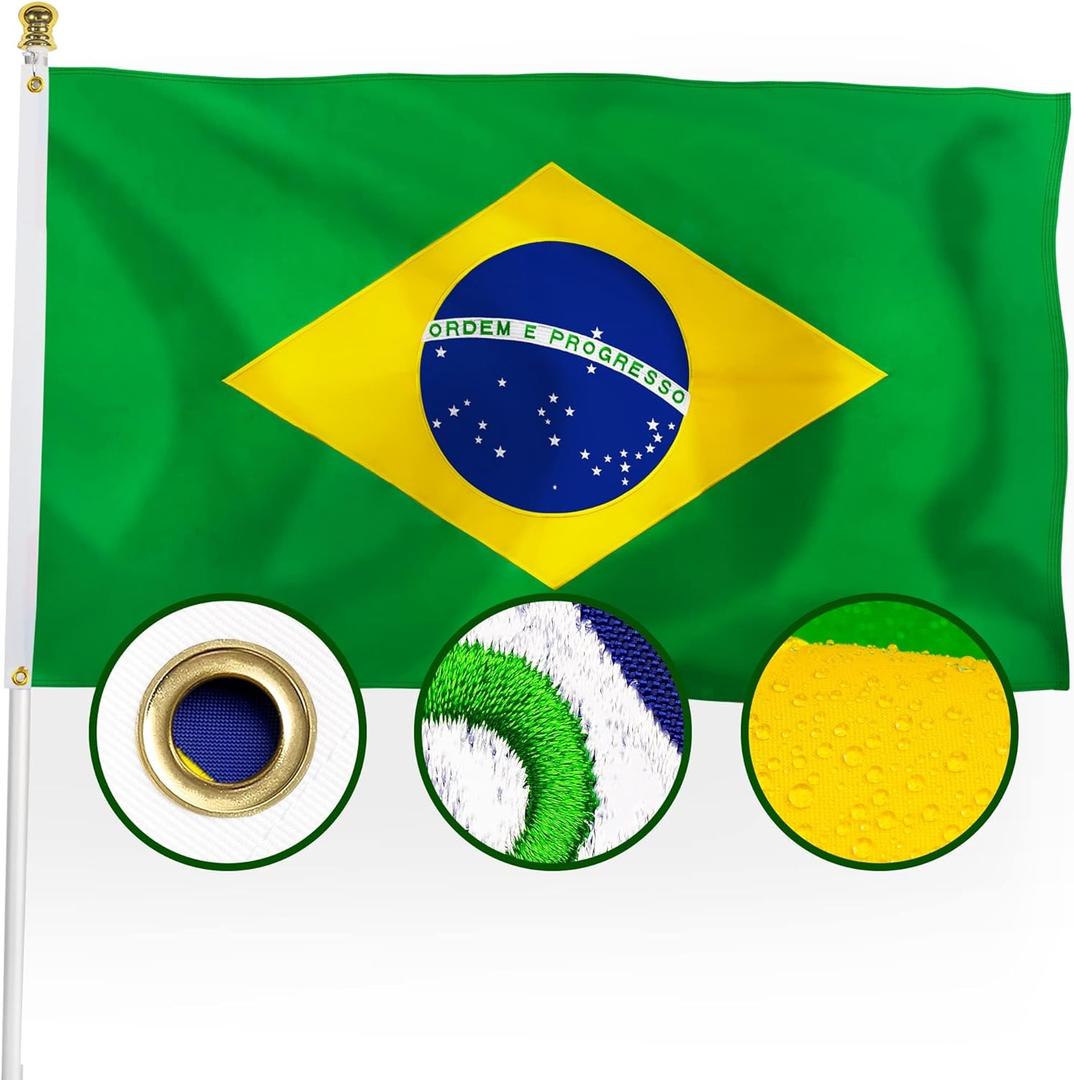 XIFAN Premium Brazil Flag 3x5 ft Outdoor, Large Double Sided Heavy Duty 210D Nylon Embroidered Brazilian National Country Flag, Longest Lasting Decoration with Brass Grommets, Bandeira Do Brasil