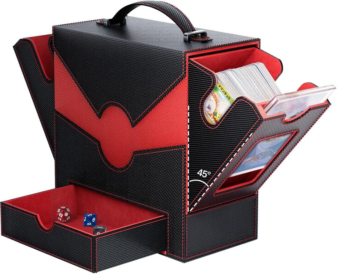 Gomyrod MTG Deck Box with 45° Quick Access, Fits 500+ Single Sleeved Cards, 3-IN-1 Card Deck Box for Commander Display, Portable Deck Case Compatible for TCG, CCG, MTG Cards, Red