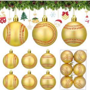 Zhanmai Christmas Sport Ornaments 2.4 Inch Plastic Large Hanging Ball for Tree Decorations Sport Theme Novelty Decorative Gift for Holiday Party Supplies(6 Pcs,Softball)