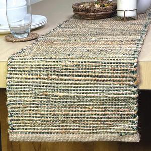 Chardin Home Natural Jute Table Runner 13x72 Inch  Vintage Boho Rustic Table Decor  Handwoven Table Runner in Natural Jute and Green  Farmhouse Dining or Console Table Accent
