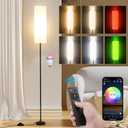 Frideko Floor Lamps for Living Room, Dimmable 3 Colors Temperature, Modern Floor Lamp with Remote, Tall Standing Lamps for Living Room Bedroom Office Corner, Foot Switch, Beige Shade, 9W RGB LED Bulb