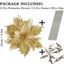 GREENTIME 12 Pcs Glitter Poinsettia 5.5" Artificial Flowers Christmas with Clips Stems Xmas Tree Ornaments for New Year Party Stairs Fireplace Porch Balcony Garden Church Wreath Decoration (Golden)