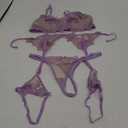 WDIRARA Women's Red Lace Underwire 3 Piece Embroidered Sexy Lingerie Set with Garter Belt (M, Purple)