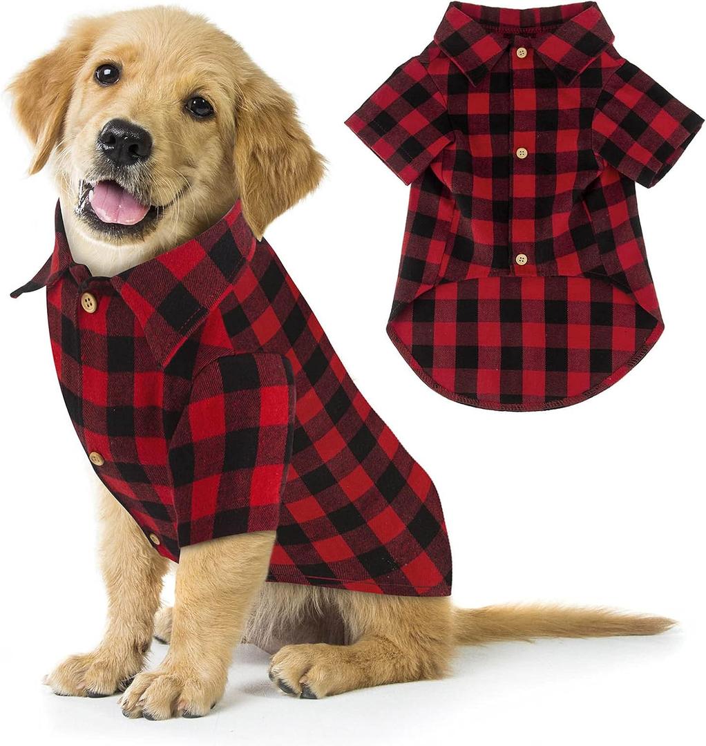Plaid Dog Shirt Red Buffalo Dog Outfit Soft Casual Pet Clothes for Small Medium Large Dogs Puppy Cats Halloween Thanksgiving Christmas Costumes(L)