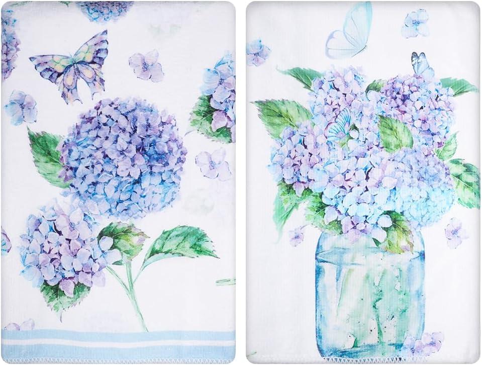 Spring Kitchen Towels Wildflower Print Dish Towels for Kitchen Bathroom Housewarming Gift (2, Embroidered Ball Pattern)