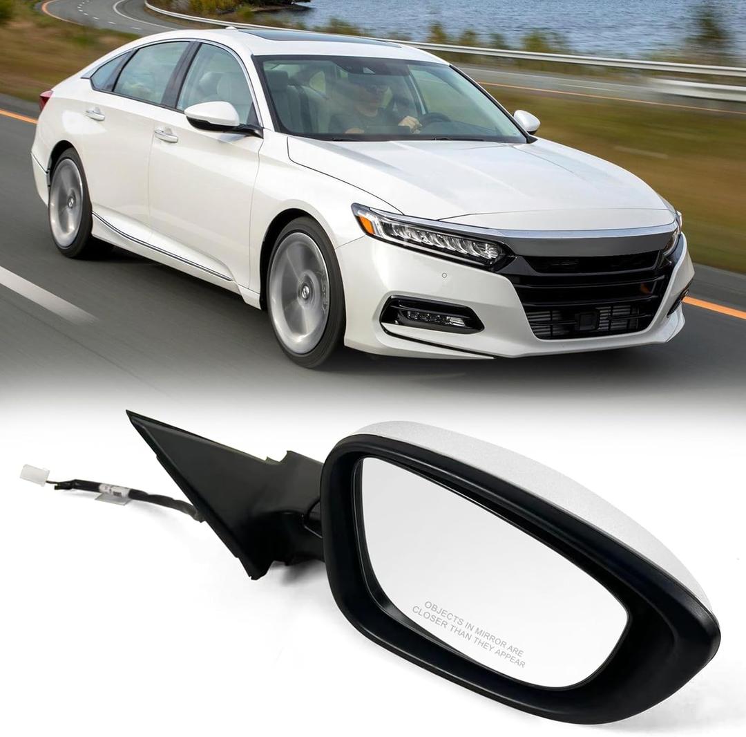 Right Passenger Side Door Mirror For Honda Accord LX, Sport 2018-2022  Power  Non-Heated No-Turn signal Match to Platinum White Pearl Replaces HO1321328 76208-TVA-A02 (3pin)