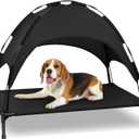 Heeyoo Elevated Dog Bed with Canopy, Portable Dog Cot with Removable Shade Tent, Outdoor Raised Pet Cot Cooling Bed for Dogs (42"L x 31"W x 7.5"H, Black)