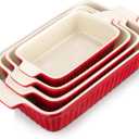 Bakeware Set of 4, MALACASA Porcelain Baking Pans Set for Oven, Casserole Dish, Ceramic Rectangular Baking Dish Lasagna Pans for Cooking Cake Pie Dinner Kitchen, Red (9.5"/11.25"/12.75"/14.5")
