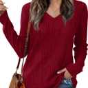 Lafural V Neck Long Sleeve Shirts for Women Casual Fall Tops Lightweight Tunic Sweaters Fashion Clothes 2024 (Small, Burgundy)