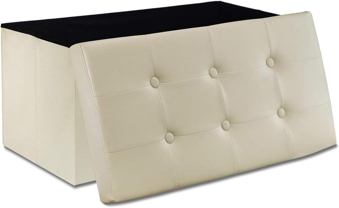 Indoor Furniture New Modern Style Design Polyester Material Storage Folding Ottoman (Beige)