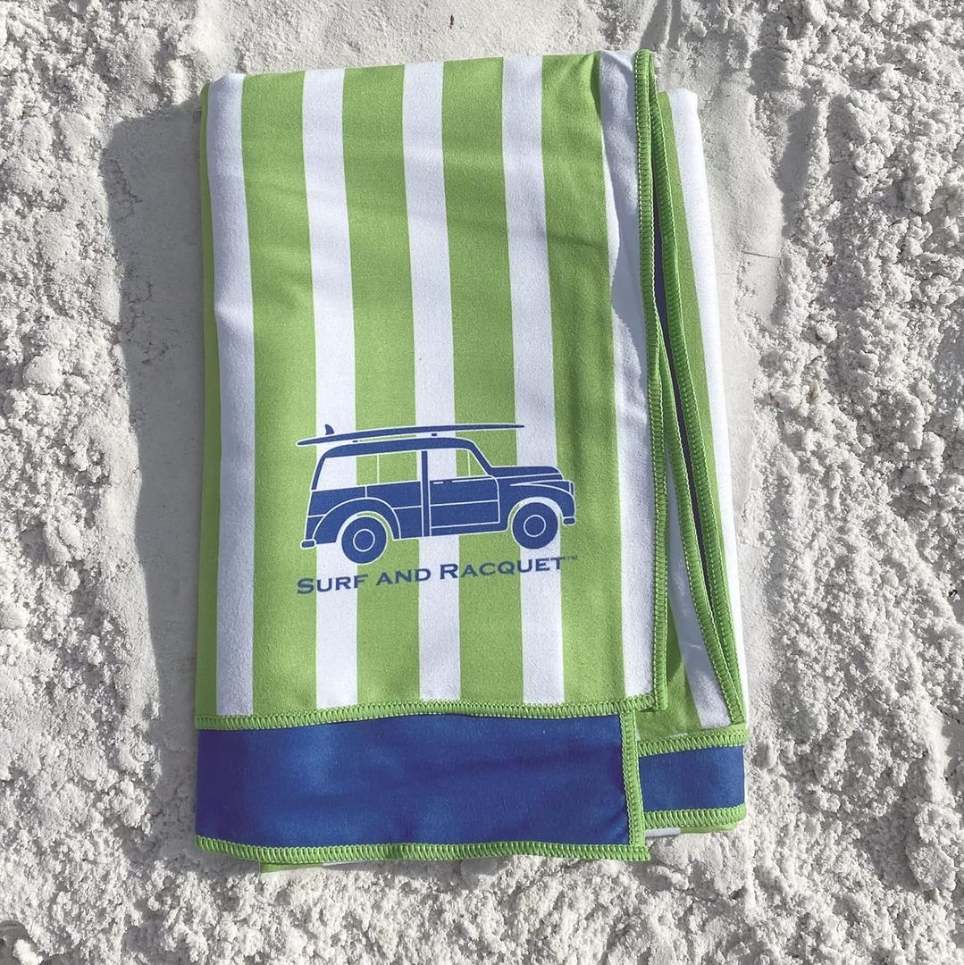 Towels, Quick Dry, Sand Resistant, Light Weight and Compact (Thin Stripe Green, 78 x 35 Towel)