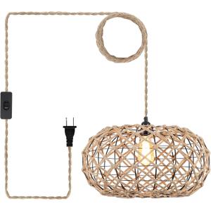 Coastal Large Woven Plug in Pendant Light with 14ft Handmade Woven Light Cord, Rustic Handmade Hemp Rope Hanging Lamp for Bedroom Kitchen Island Farmhouse Dining Room Living Room,17.8 inch Width