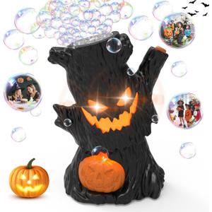 Rechargeable Bubble Machine - Automatic Bubble Blower Haunted Stump - Wobbly Head Fun, Glow Eyes - Outdoor Play, Wedding, Birthday Party, Gifts Toys for Boys, Girls, Kids, Toddlers (Black)
