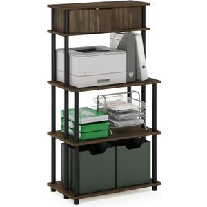 Furinno Turn-N-Tube Printer Stand, 5-Tier Printer Stand with Storage Shelf and Closed Cabinet, for Home Office, Brown Walnut
