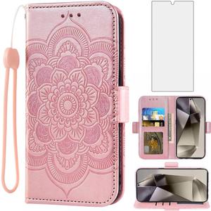 Asuwish Phone Case for Samsung Galaxy S25 Ultra 5G Wallet Cover with Tempered Glass Screen Protector and Leather Flip Credit Card Holder Cell Accessories S25Ultra 25S S 25 25Ultra Women Men Rose Gold
