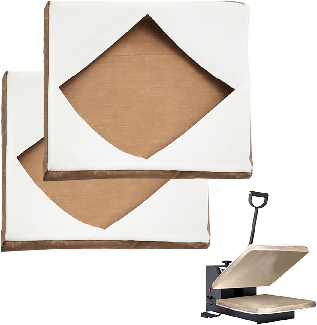 Set of 2 Heat Press Platen Wrap Cover, Non-Stick High Temperature Resistant Teflon Protector for Protecting Sublimation Heat Pressing Machine Plate from Residue, Inks, Adhesives (2 Pack 15x15inch)