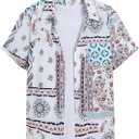 Men's Hawaiian Shirt Casual Short Sleeve Button Down Shirt Coconut Print Summer Beach Shirt with Pocket, XL