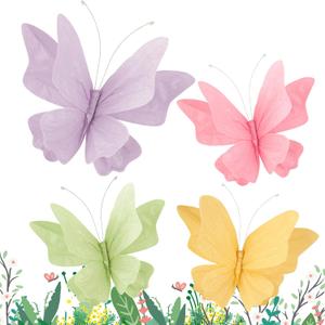 SUNBEAUTY Butterfly Party Decorations, 3D Paper Butterfly Decoration, Hanging Paper Butterfly for Baby Shower Decorations Girls, Women, Paper Flowers for Wall Decoration, Set of 4 (Sparkling)