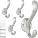 4 Pack Coat Hooks Wall Mount Heavy Duty Utility Retro Double Hooks for Hanging Coats,Hat, Towel, Key, Robe, Scarf, Bag, Cap (Silver)