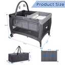 3 in 1 Pack and Play, Baby Bassinet, Changing Table - Portable Baby Playpen for Babies and Toddlers, Foldable Playard with Locking Wheels & Storage Diaper Basket (Grey)