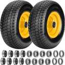 11x4.00-5 Lawn Mower Tires Flat Free, Zero Turn Mower Front Tires, 11x4-5 Solid Lawn Tractor Wheel with Rims, 3/4" or 5/8" & 1/2" Precision Bearings, 3.4"-3.9"-4.9"-5.9" Center Hub (2 Pack Yellow)