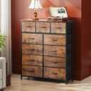 WLIVE Tall Dresser for Bedroom, Fabric Dressers Storage Tower, Dresser & Chest of Drawers Organizer Unit with 11 Drawers, Storage Cabinet, Hallway, Closets, Steel Frame, Wood Top, Rustic Brown, 11.7"D x 35.6"W x 42.2"H