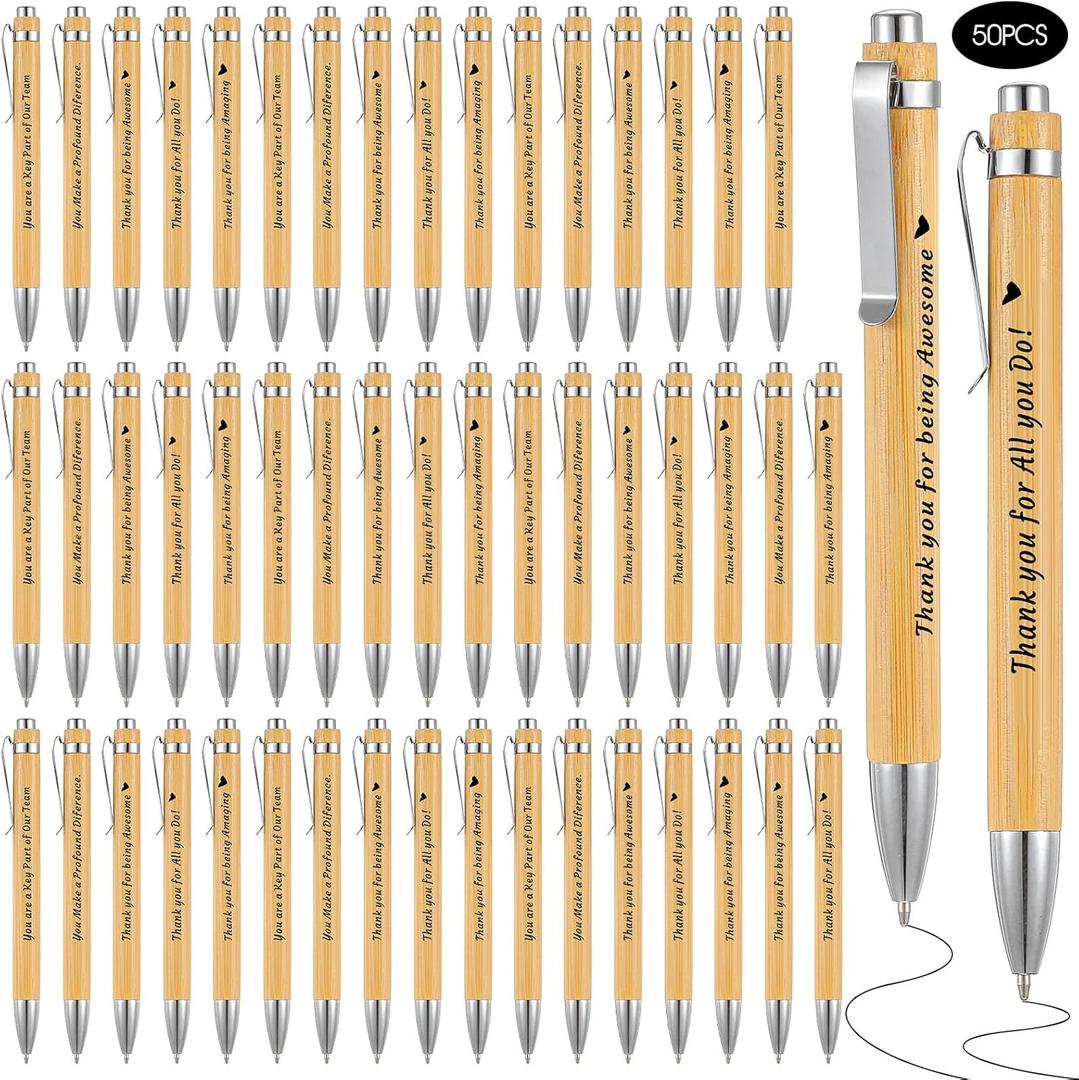 50 PCS Bamboo Pens Bulk Wooden Bamboo Pens Engraving Wooden Ballpoint Pen Gift Pen Bulk (Inscribed with text)