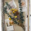 GraduationMall 13x16 Wood Shadow Box Frame Glass Door Display Case with Linen Back and 6 Stick Pins,1.5 inches Interior Depth,Ideal for Memorabilia Pictures Flowers Medals Tickets Rustic White