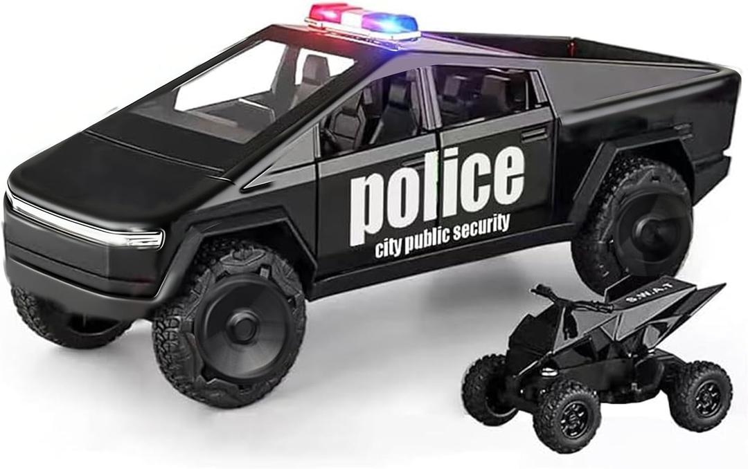 Toy Truck with ATV Motorcycle Alloy Truck Model with Sound and Light Effect Pull Back Cyber Pickup Ideal Charistmas Gift Age for 3+ (Red)