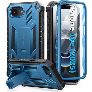 FNTCASE for iPhone 16e Phone Case: Military Grade Drop Proof Protection Mobile Cover with Kickstand | Matte Textured Rugged Shockproof TPU | Protective Sturdy iPhone 16e Cases 2025 - Blue