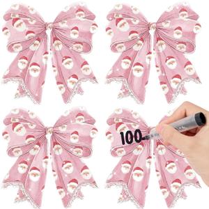 Christmas Snowman Pink Bow Cutouts - 100Pcs Winter Glitter Bow Snowman DIY Paper Cuts Party Decors Bowknot Shape Cutout Bulletin Board for Winter Xmas Birthday Party Classroom Home Decoration