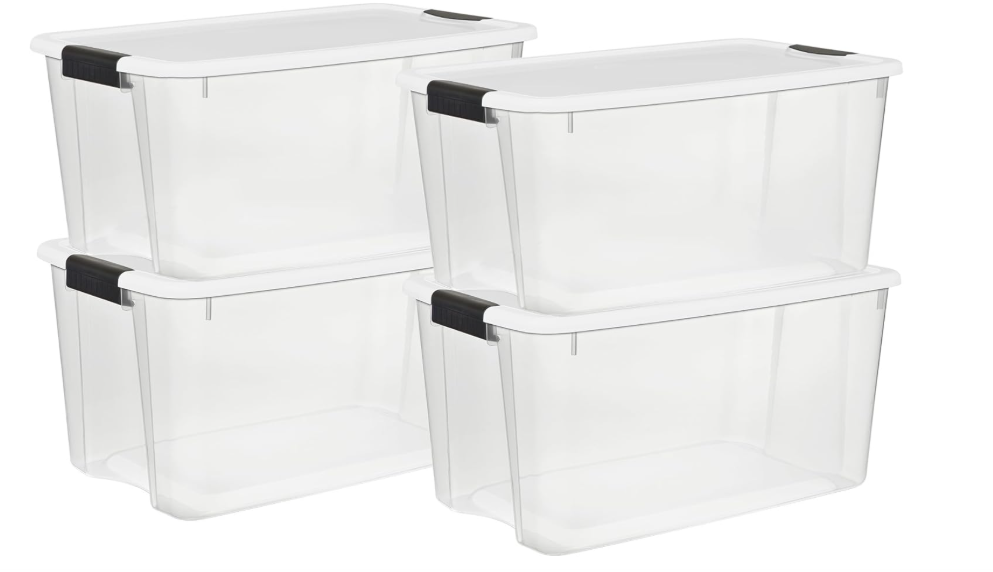 4pcs Sterilite 70 Qt Ultra™ Latch Box, Durable Clear Storage Bin w/Lid